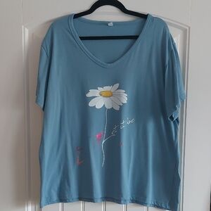 Blue Graphic Women's V-Neck Top